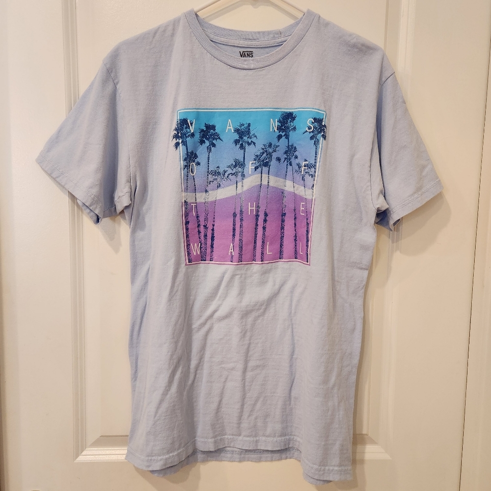 VANS Logo Pastel Palm Tree Graphic Print Short Sleeve T-Shirt